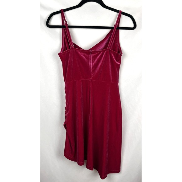 DOUBLE CRAZY Velvet Mini Dress Size M Fuchsia Pink Ruched Cowl Neck Asymmetrical - Picture 2 of 12
